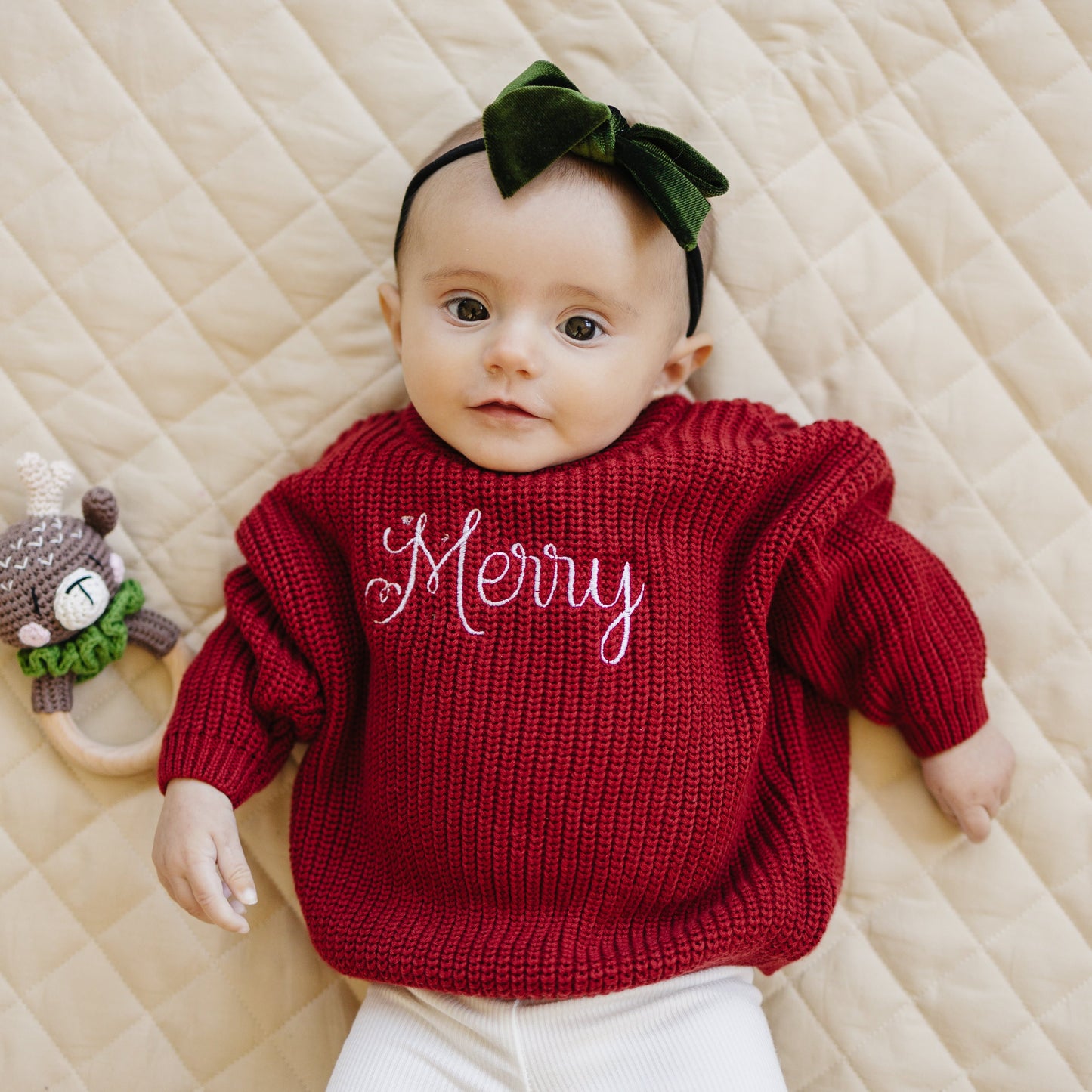 Custom Embroidered Christmas Sweater - Red, Green or Beige