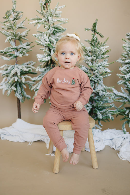 Custom Embroidered Christmas Organic Cotton Jogger Set - Red
