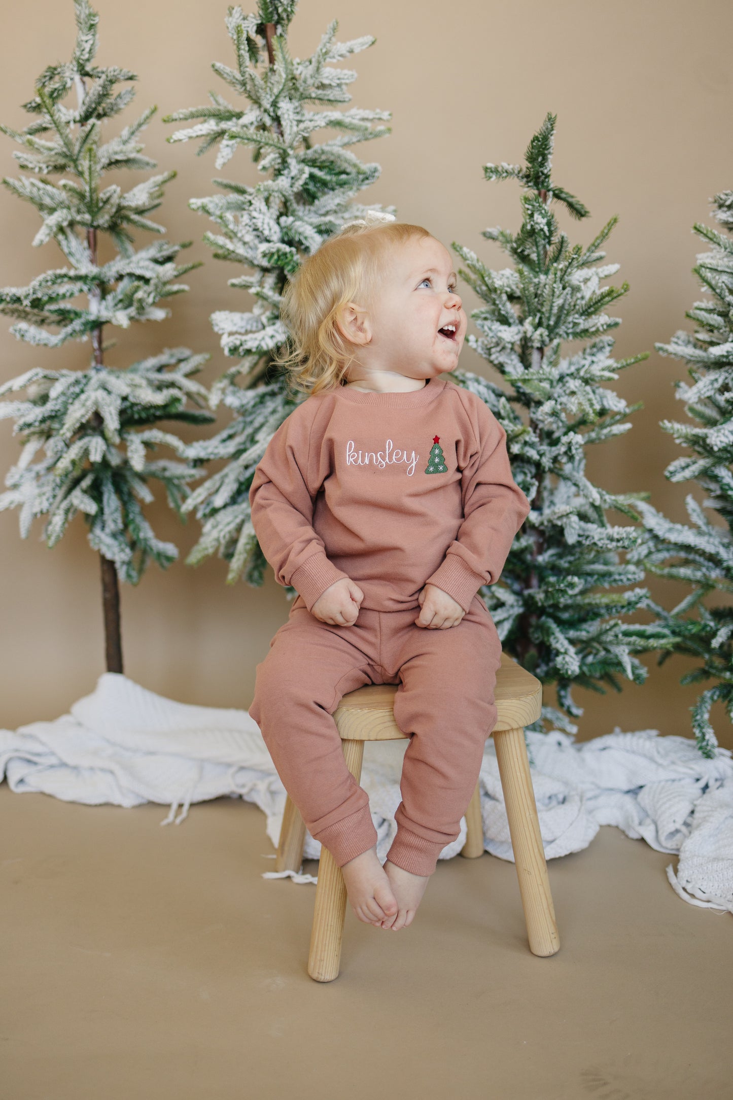 Custom Embroidered Christmas Organic Cotton Jogger Set - Red