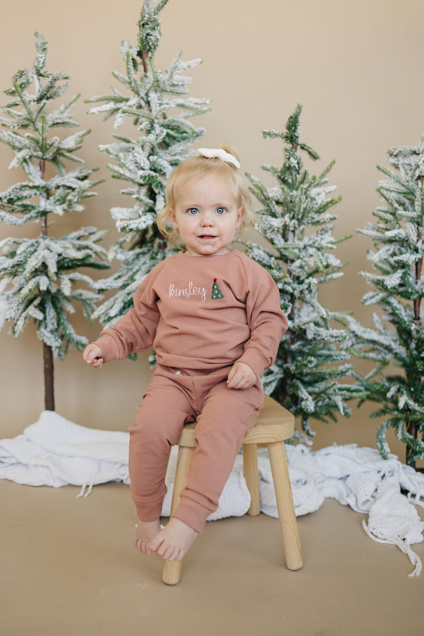 Custom Embroidered Christmas Organic Cotton Jogger Set - Red