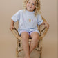 Custom Embroidered Light Blue Oversized Tee or T-Shirt Romper - Back to School Crayon Font