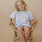 Custom Embroidered Light Blue Oversized Tee or T-Shirt Romper - Back to School Crayon Font