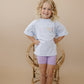 Custom Embroidered Light Blue Oversized Tee or T-Shirt Romper - Back to School Crayon Font
