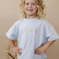 Custom Embroidered Light Blue Oversized Tee or T-Shirt Romper - Back to School Crayon Font