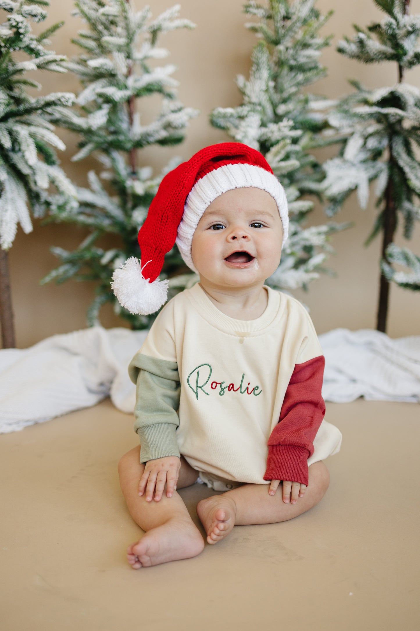 Custom Embroidered Colorblock Christmas Sweatshirt Romper