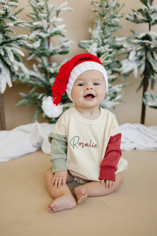 Custom Embroidered Colorblock Christmas Sweatshirt Romper