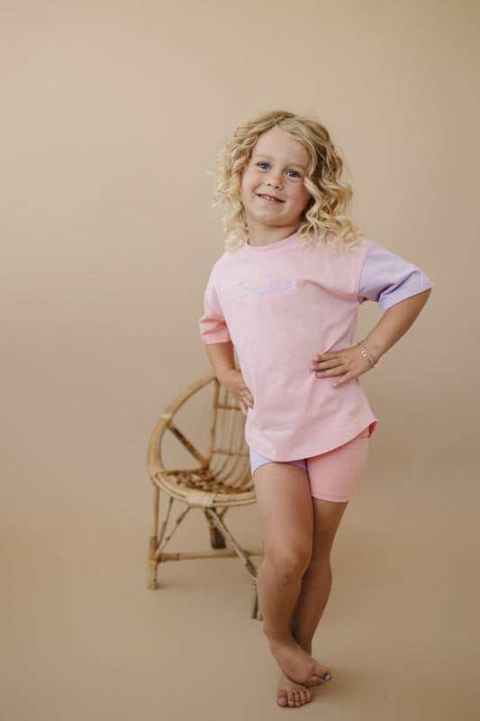 Custom Embroidered Colorblock Tee and Shorts Set