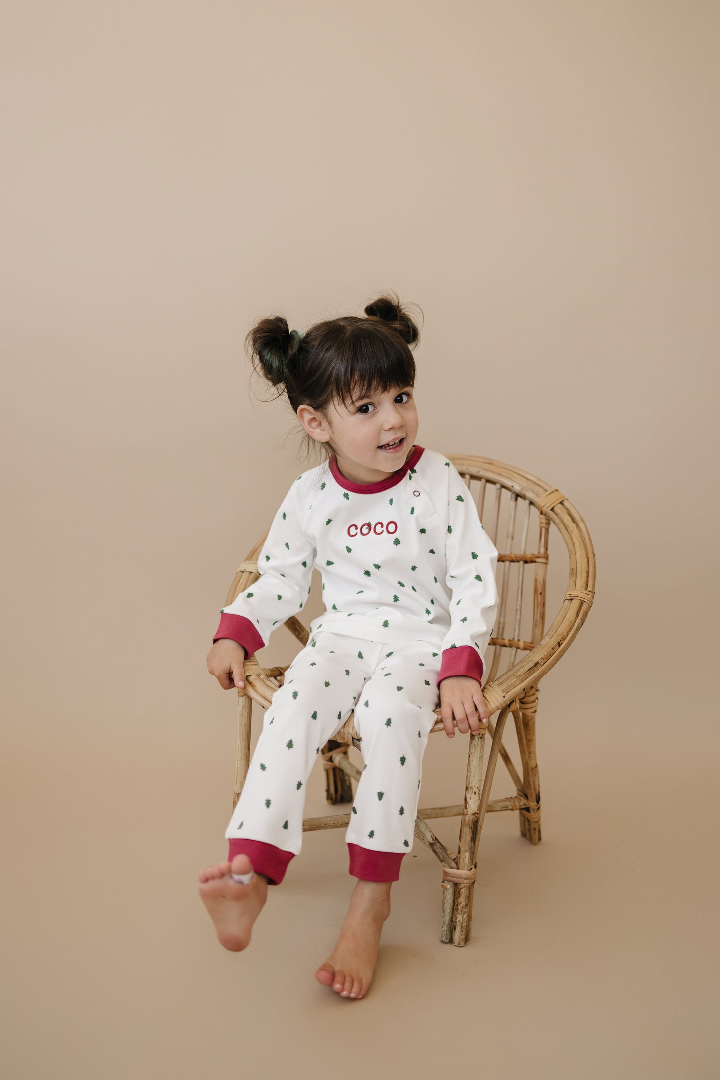 Custom Embroidered Tiny Trees Christmas Organic Cotton Lounge Set