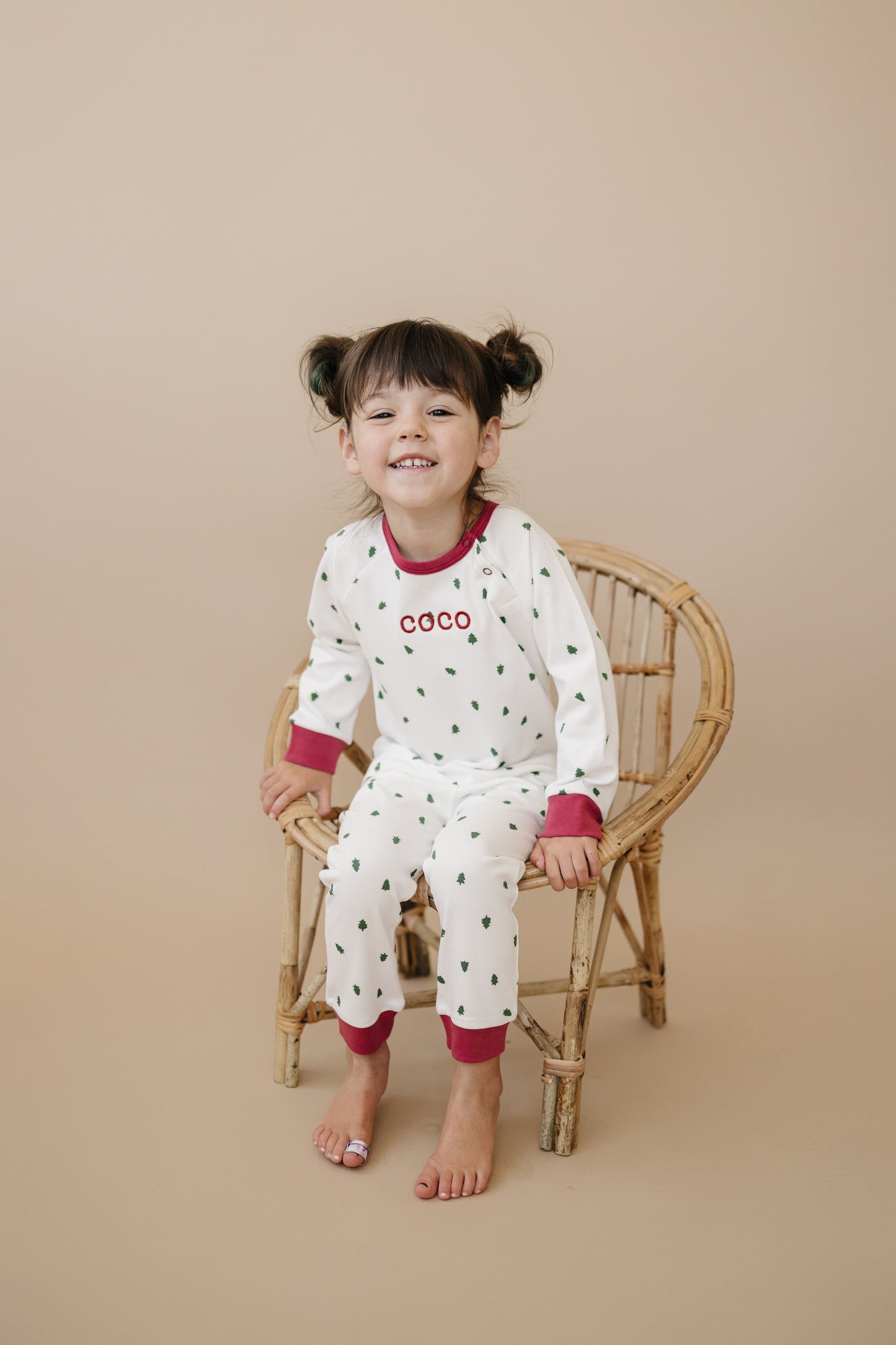 Custom Embroidered Tiny Trees Christmas Organic Cotton Lounge Set