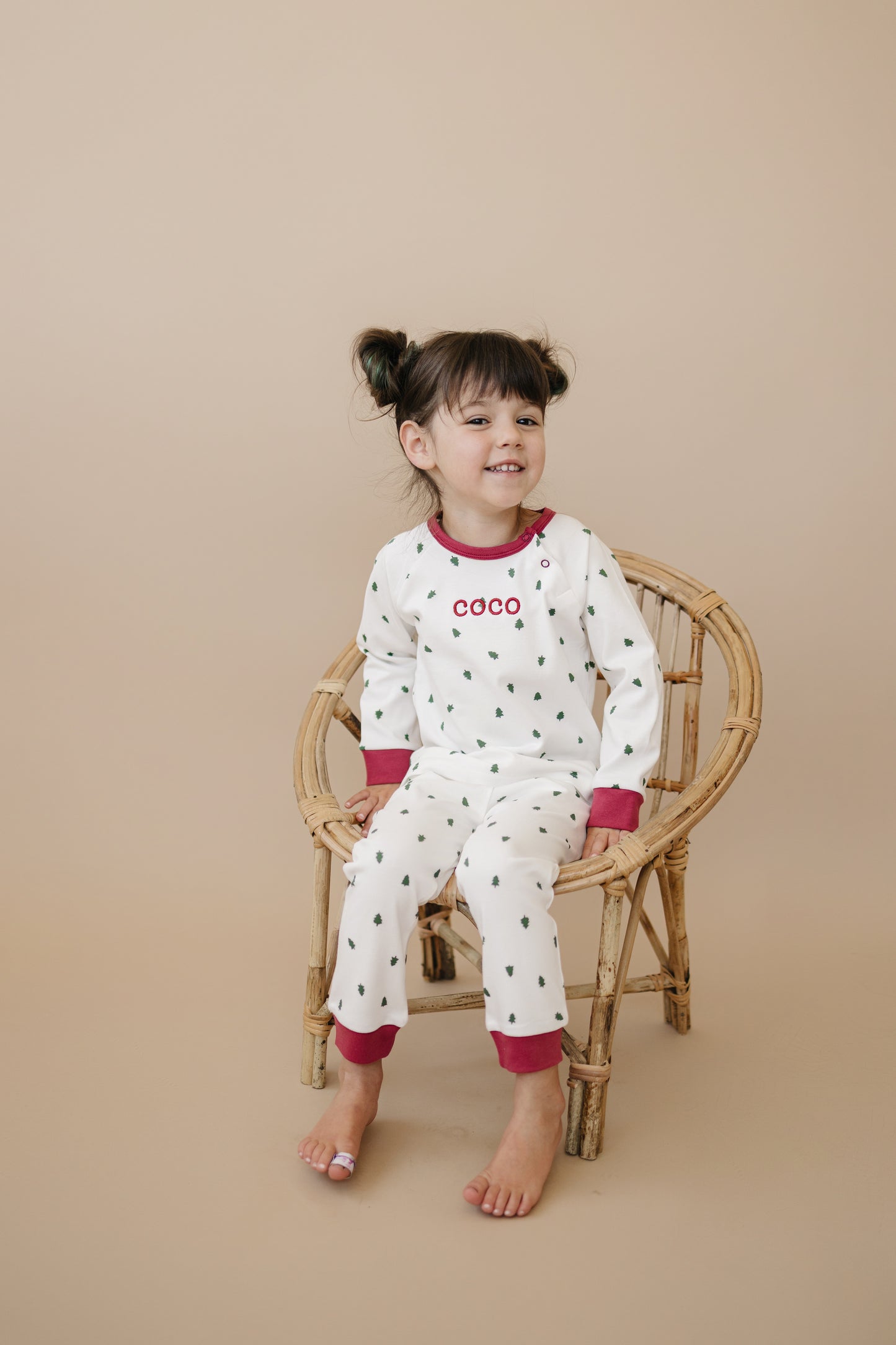 Custom Embroidered Tiny Trees Christmas Organic Cotton Lounge Set