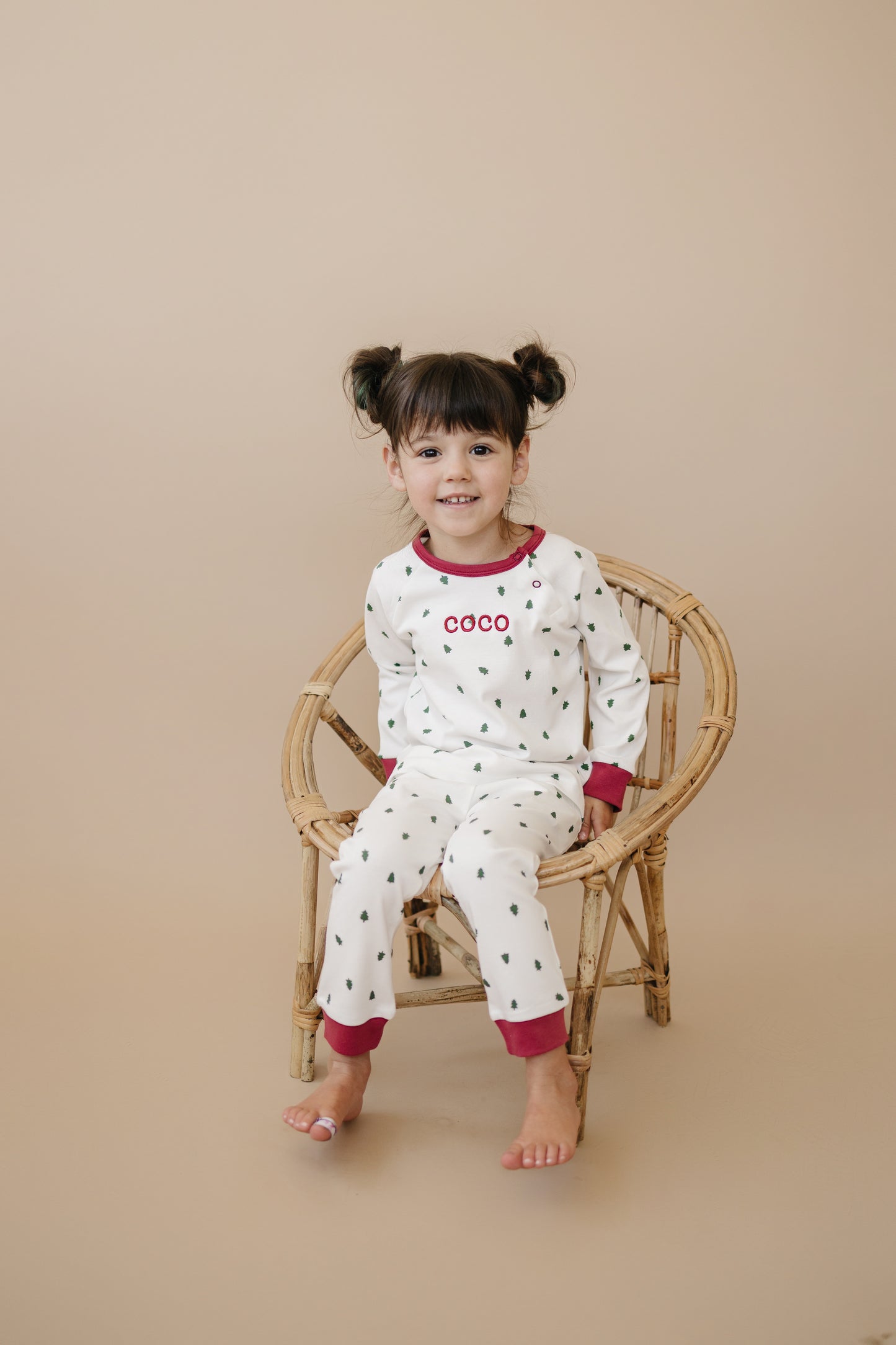 Custom Embroidered Tiny Trees Christmas Organic Cotton Lounge Set
