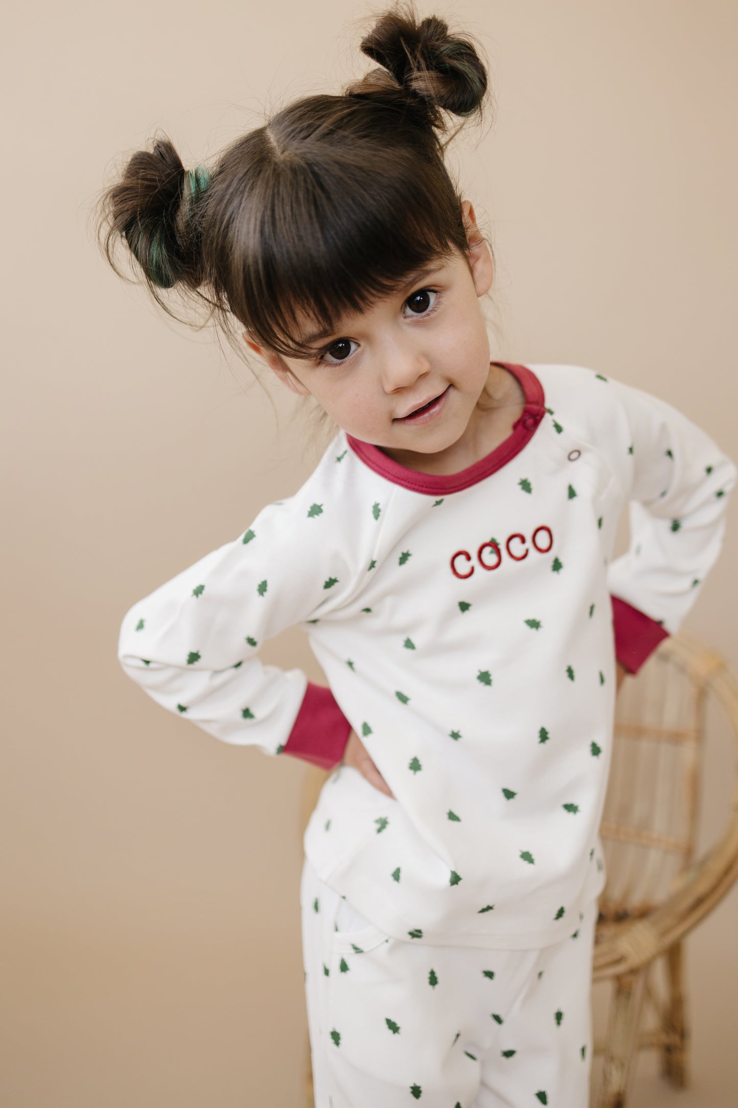 Custom Embroidered Tiny Trees Christmas Organic Cotton Lounge Set