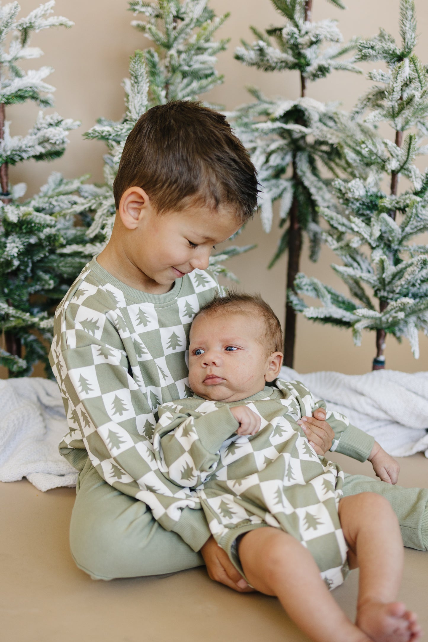 Checkered Christmas Tree Sweatshirt Romper