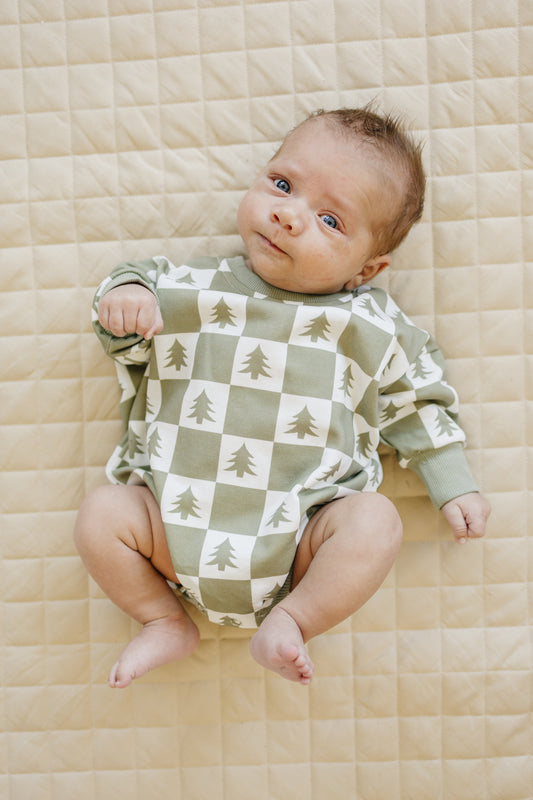 Checkered Christmas Tree Sweatshirt Romper