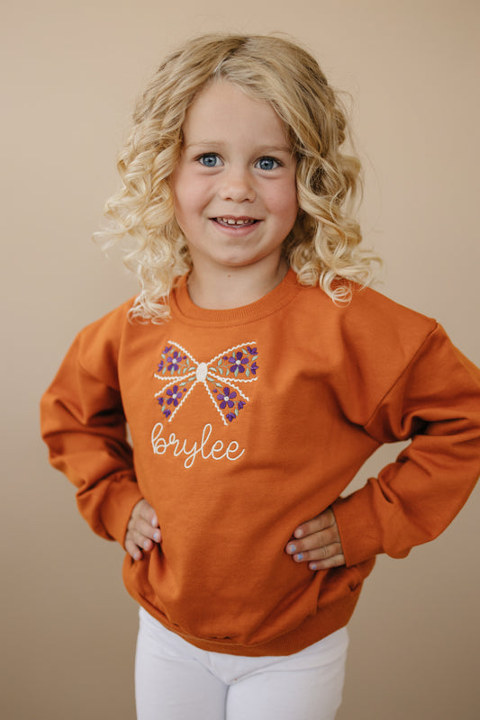 Custom Embroidered Orange Crewneck Sweatshirt or Romper
