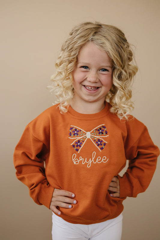 Custom Embroidered Orange Crewneck Sweatshirt or Romper