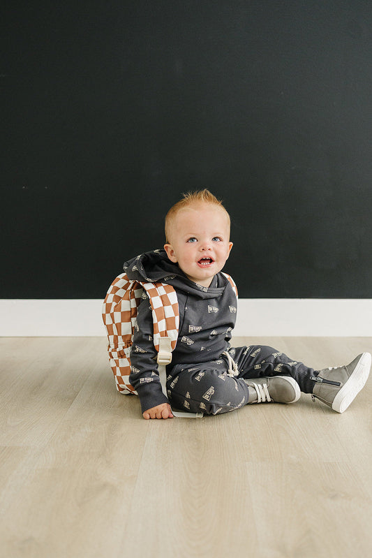 Rostfarbener, gewellter Mini-Rucksack mit Karomuster