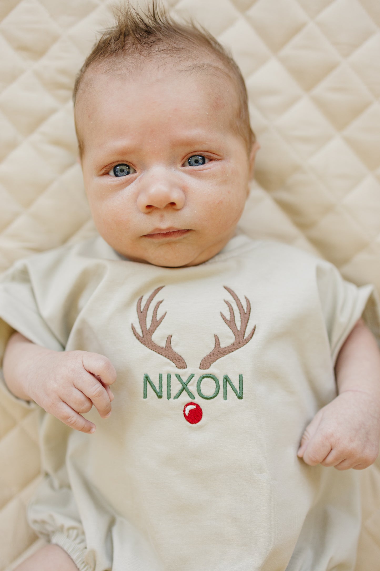 Custom Embroidered Christmas Reindeer T-Shirt Romper