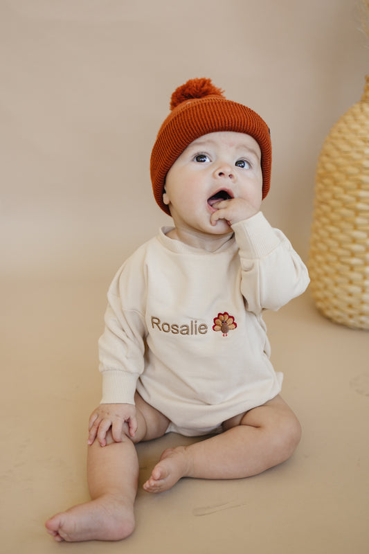 Custom Thanksgiving Embroidered Organic Cotton Sweatshirt Romper