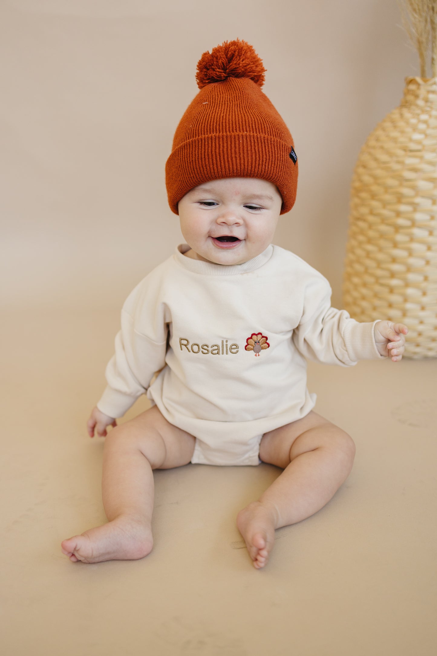 Custom Thanksgiving Embroidered Organic Cotton Sweatshirt Romper