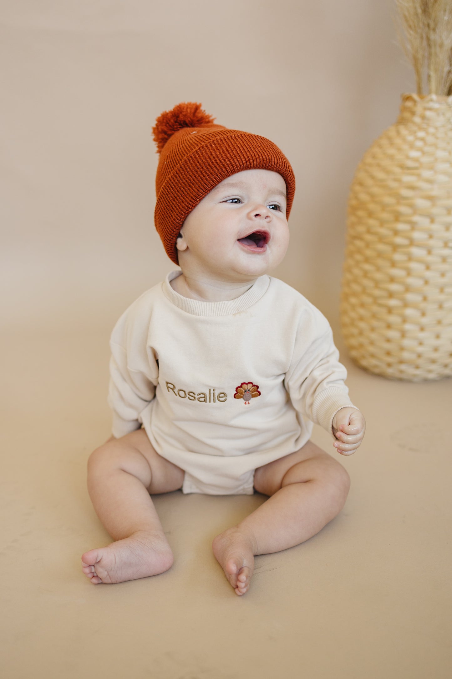 Custom Thanksgiving Embroidered Organic Cotton Sweatshirt Romper