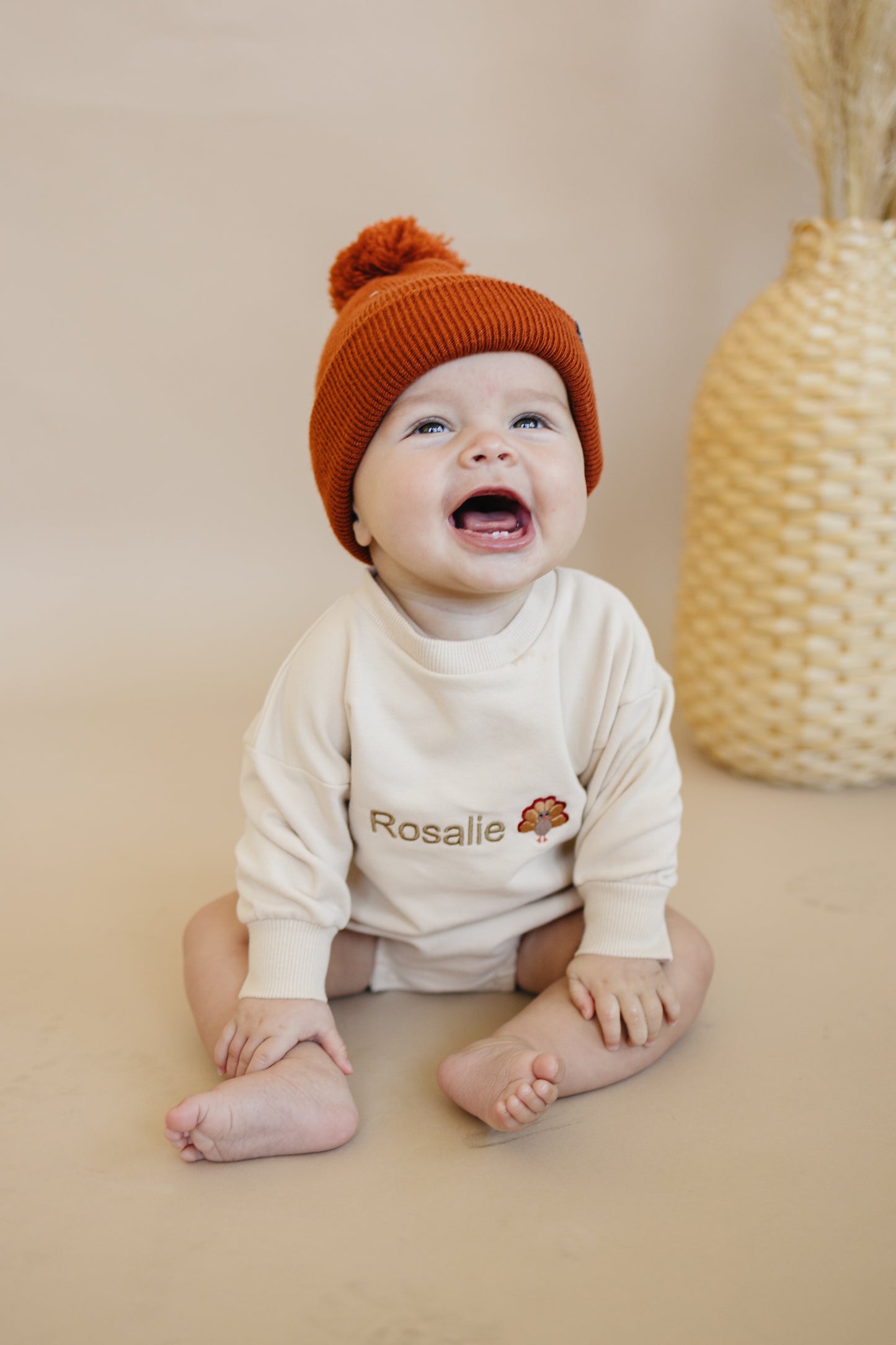 Custom Thanksgiving Embroidered Organic Cotton Sweatshirt Romper