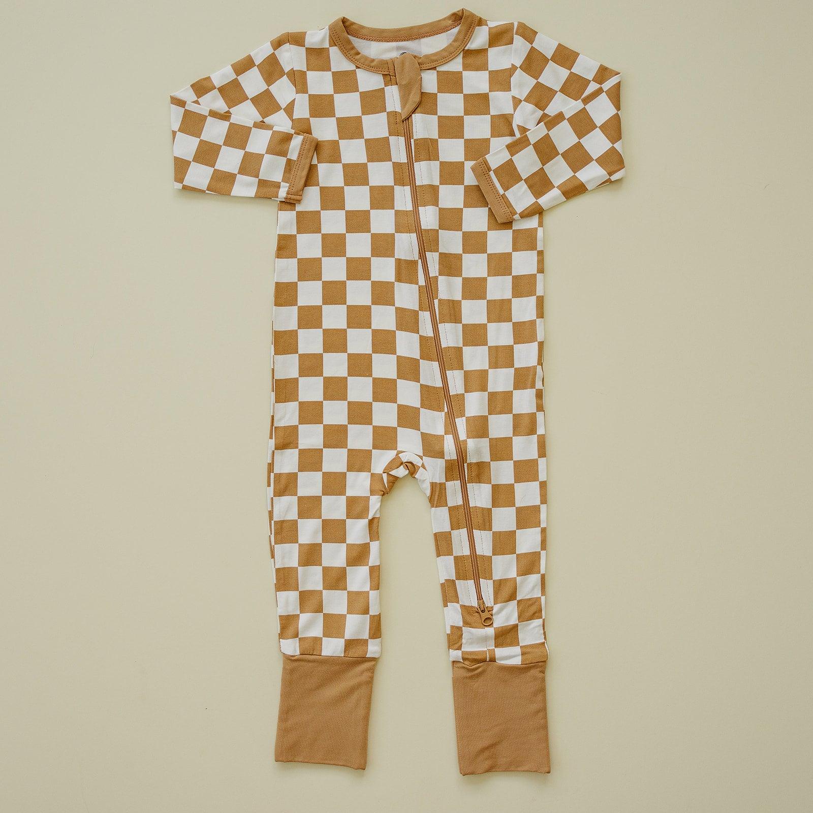 Golden Coast Check Bamboo Zippy Romper - Little Joy Co.