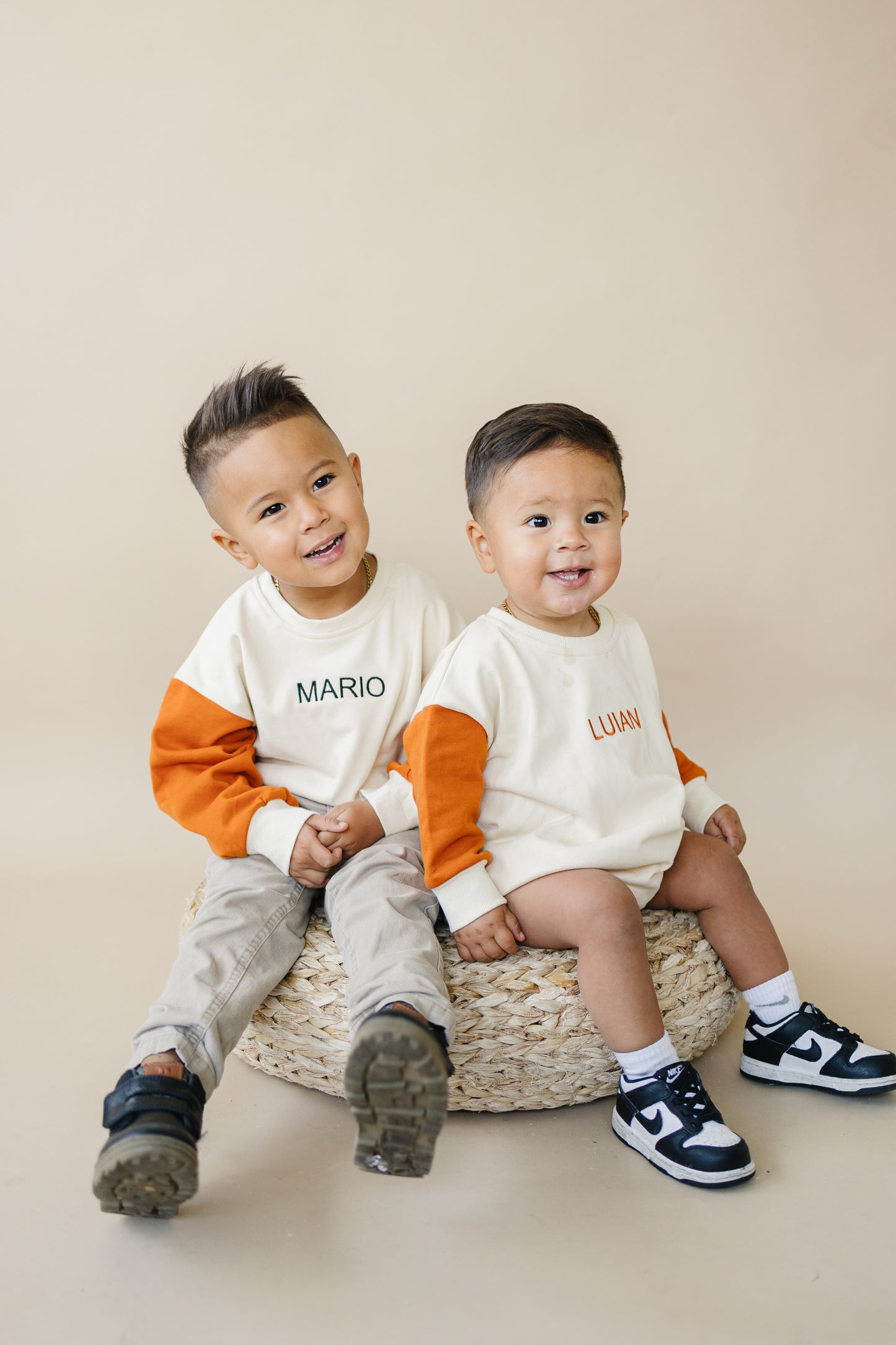 Custom Embroidered Orange Colorblock Crewneck Sweatshirt or Romper