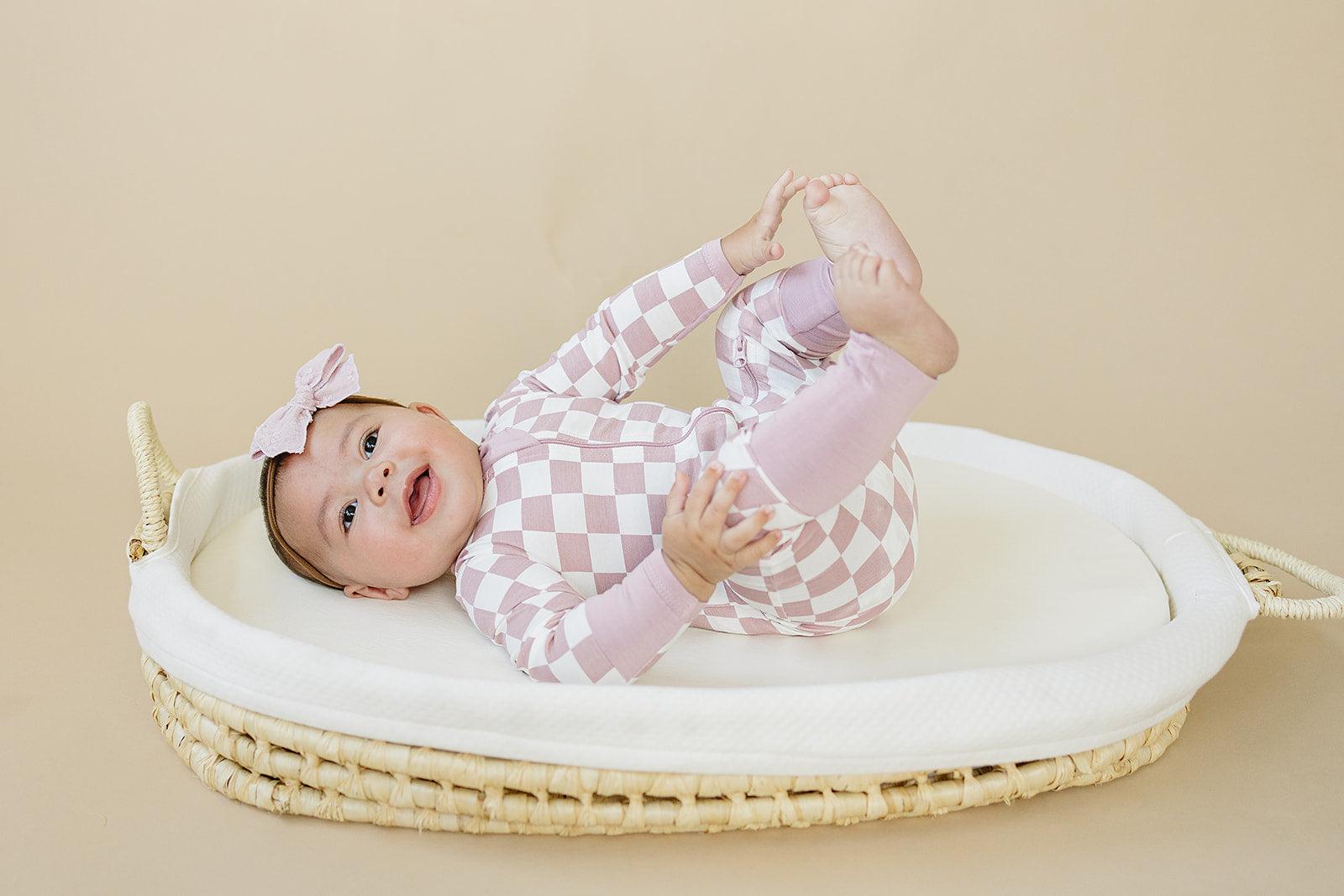 Tropical Haze Check Bamboo Zippy Romper - Little Joy Co.