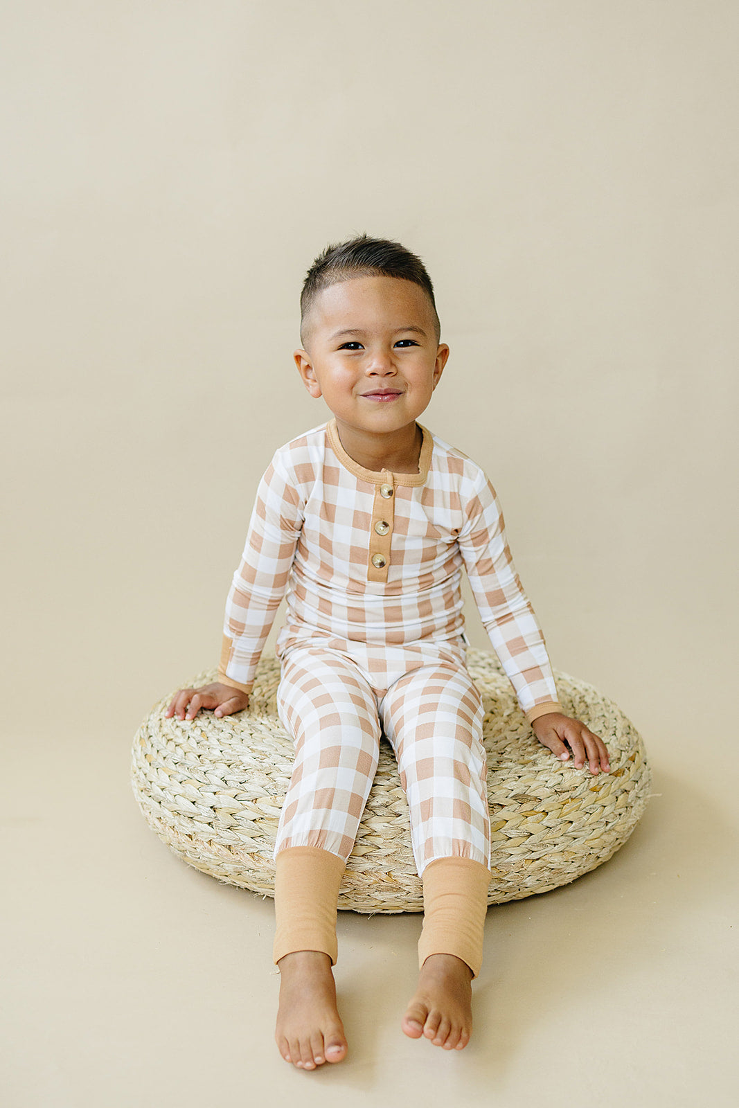 Golden Gingham 2pc Henley Bamboo Pajamas