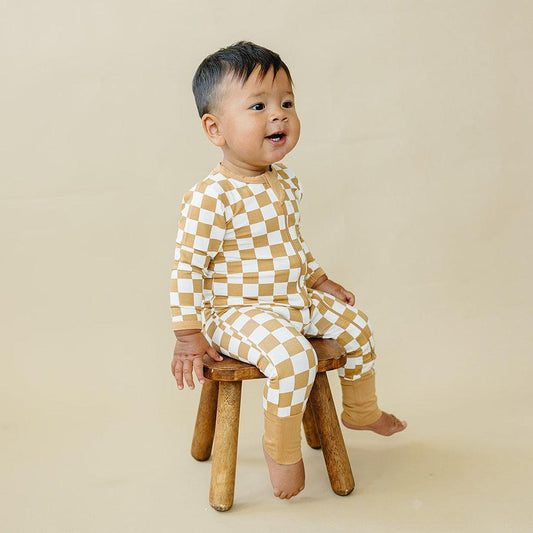 Golden Coast Check Bamboo Zippy Romper - Little Joy Co.