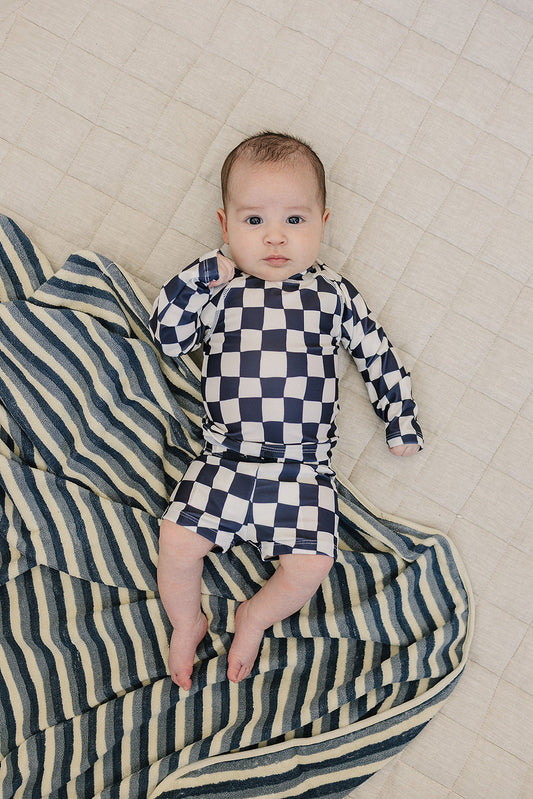 Wavy Checkered  Long Sleeve Swim Set