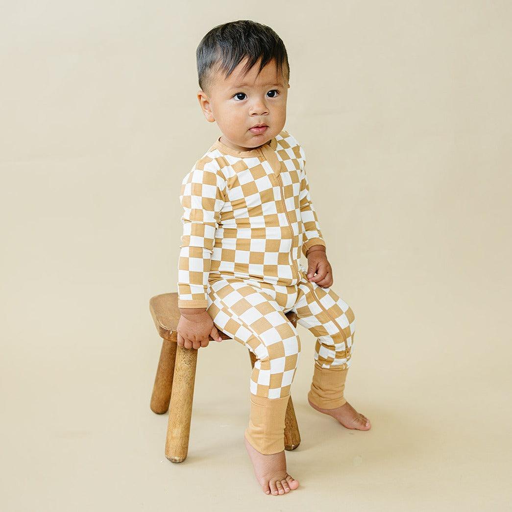 Golden Coast Check Bamboo Zippy Romper - Little Joy Co.