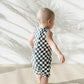 Charcoal Wavy Checkered Short Romper