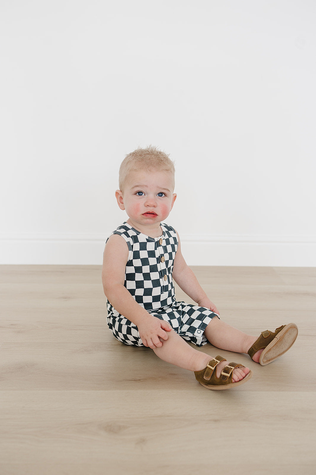 Charcoal Wavy Checkered Short Romper