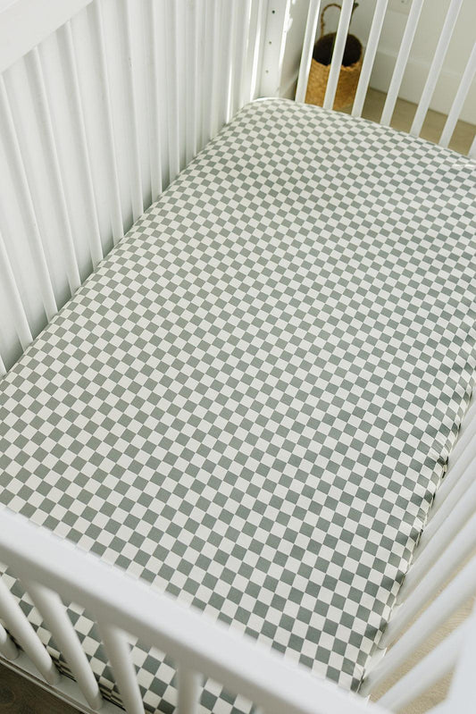 Light Green Checkered Bamboo Stretch Crib Sheet - Little Joy Co.