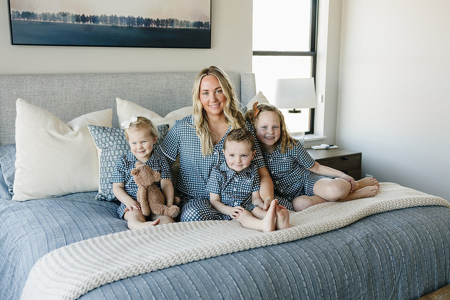 Women's Navy Gingham Pajama Set