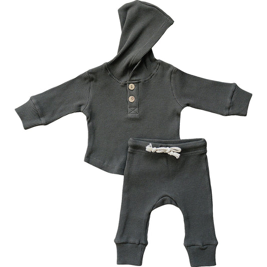 Charcoal Hooded Waffle Set