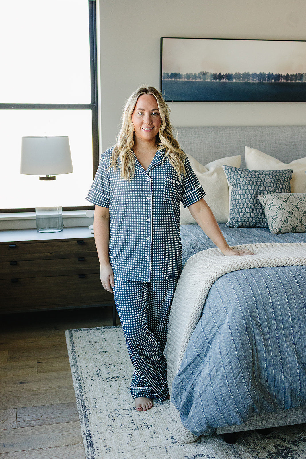 Women's Navy Gingham Pajama Set