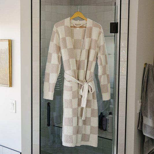 Women's Taupe Checkered Robe