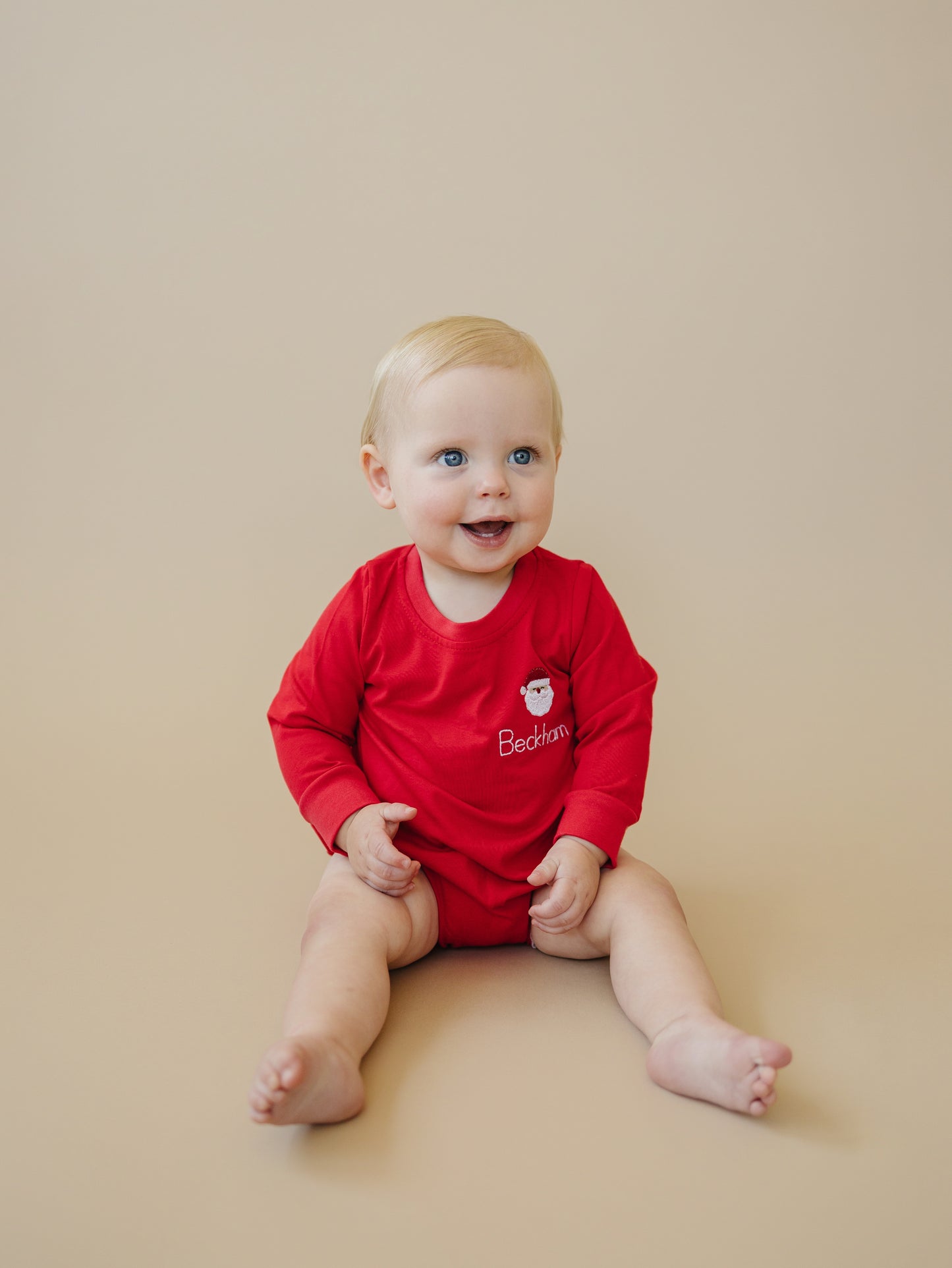 Custom Embroidered Red Christmas Bubble Romper or Tee - Santa