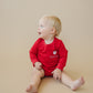 Custom Embroidered Red Christmas Bubble Romper or Tee - Santa