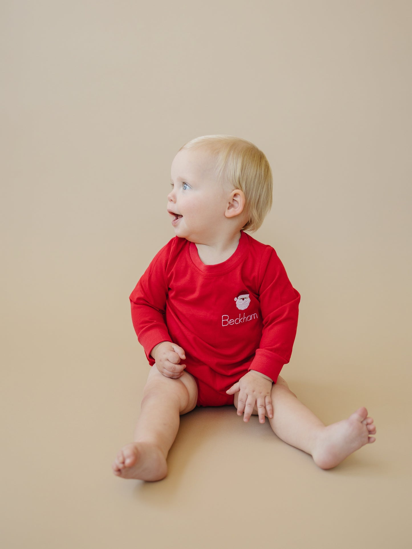 Custom Embroidered Red Christmas Bubble Romper or Tee - Santa