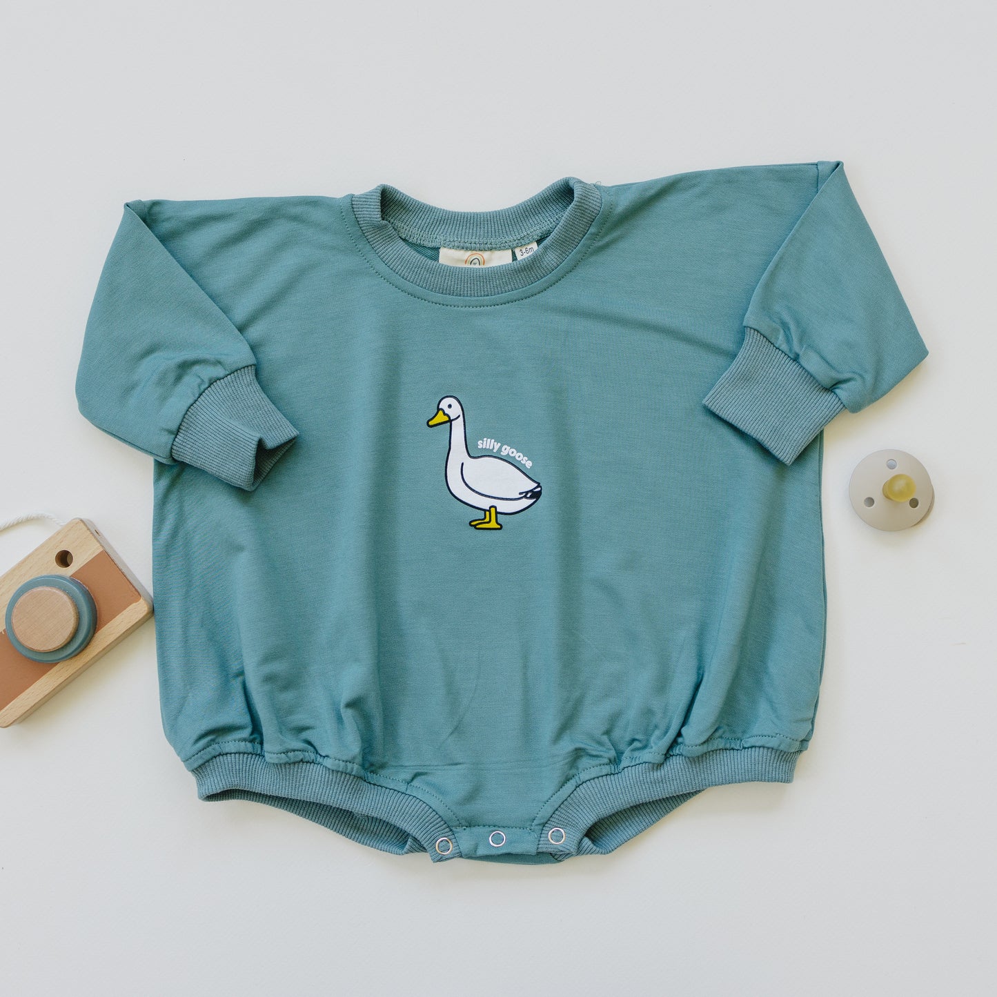 Silly Goose Bamboo Baby Romper - teal or blue