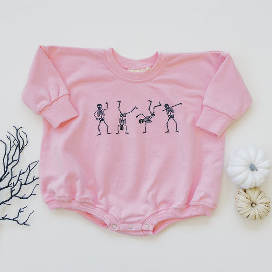 Dancing Skeletons Sweatshirt Romper - Pink