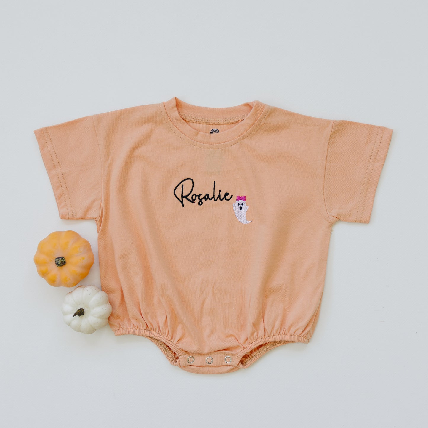 Custom Embroidered Halloween T-Shirt Romper - Bow Ghost