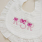 Custom Embroidered Ruffled Muslin Bib - more colors