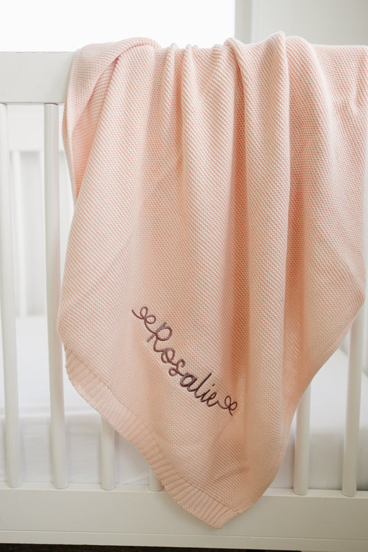 Custom Embroidered Knit Blanket - Blush Pink