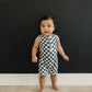 Charcoal Wavy Checkered Short Romper