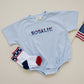 Custom Embroidered Light Blue 4th of July Oversized Tee or T-Shirt Romper - Bow